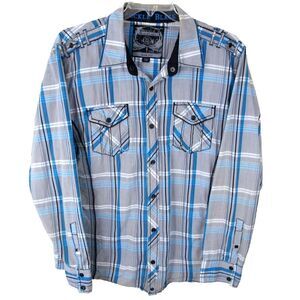 BKE Buckle Black Label Slim Fit Snap Button Shirt Men's‎ Large Gray Plaid Casual
